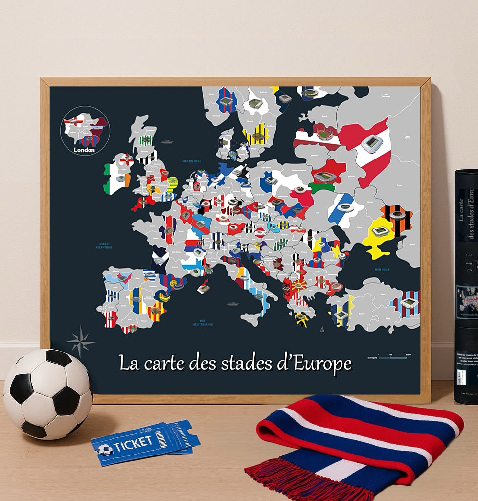 Carte à gratter stades Europe idée cadeau fan de foot