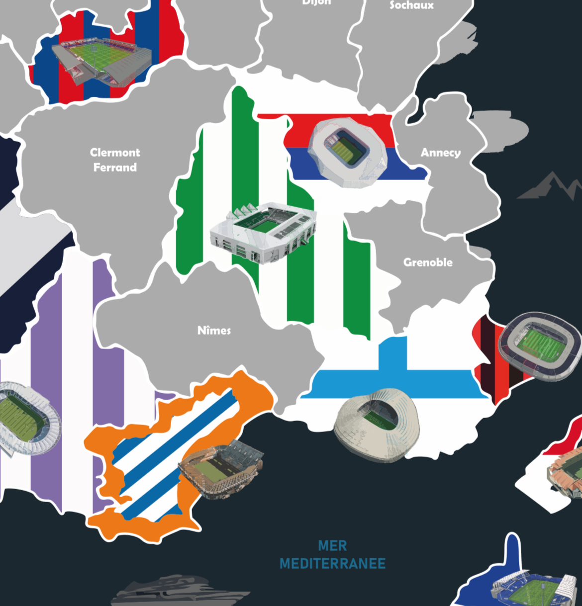 La Carte à gratter des stades de football en France