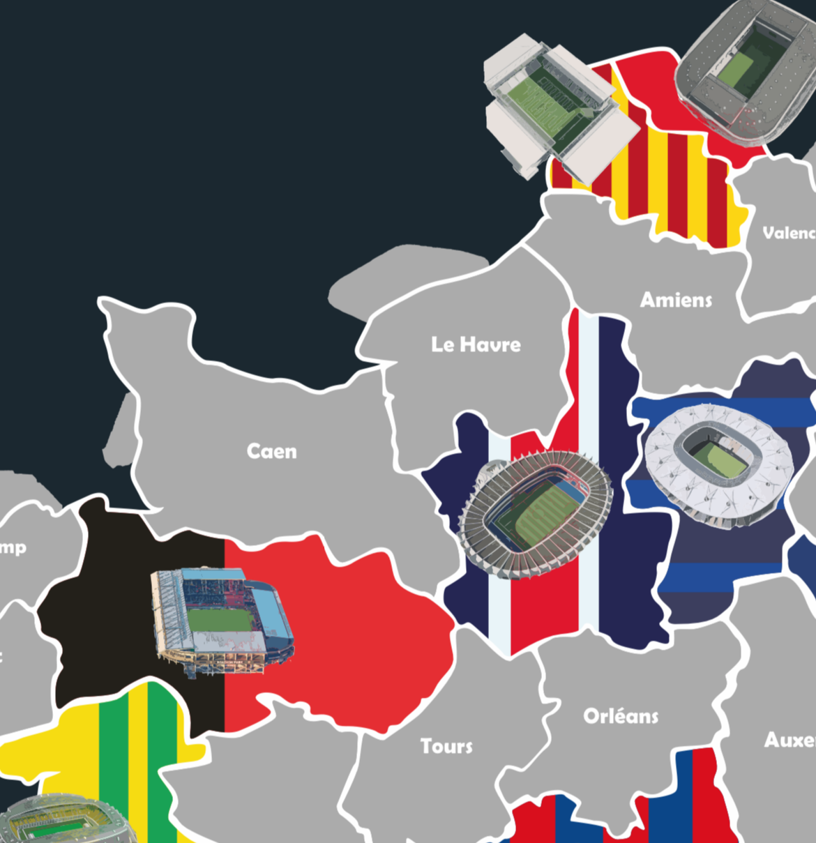 La Carte à gratter des stades de football en France
