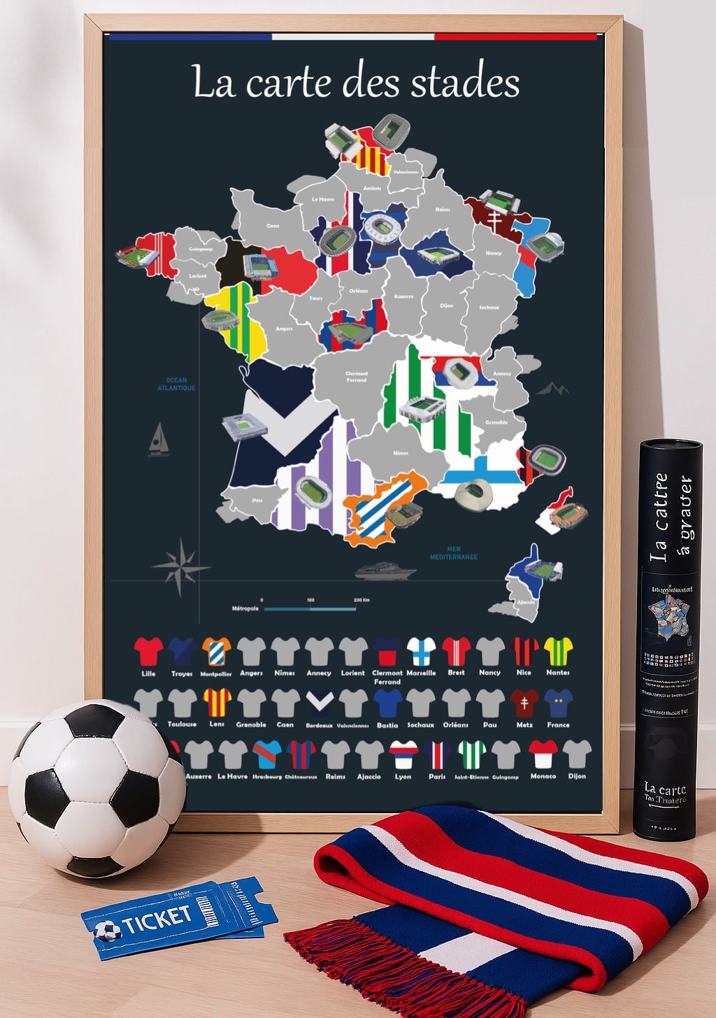 Carte des stades France idée cadeau fan de foot