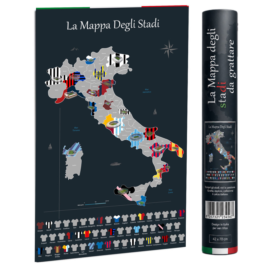 La Carte à gratter des stades de football en Italie - Idée cadeau pour fan de foot