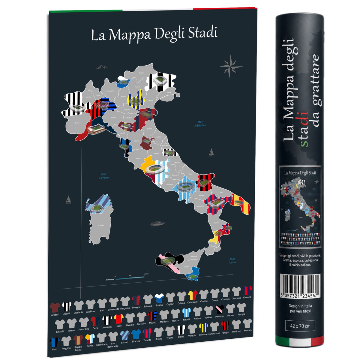 La Carte à gratter des stades de football en Italie - Idée cadeau pour fan de foot