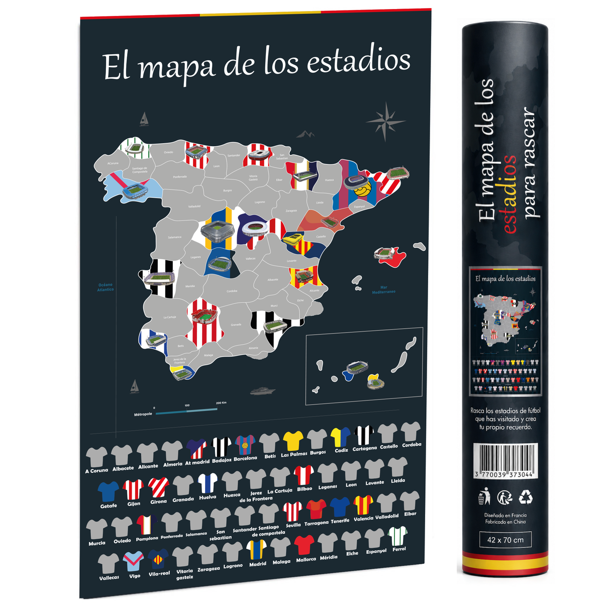 La Carte à gratter des stades de football en Espagne - Idée cadeau pour fan de foot