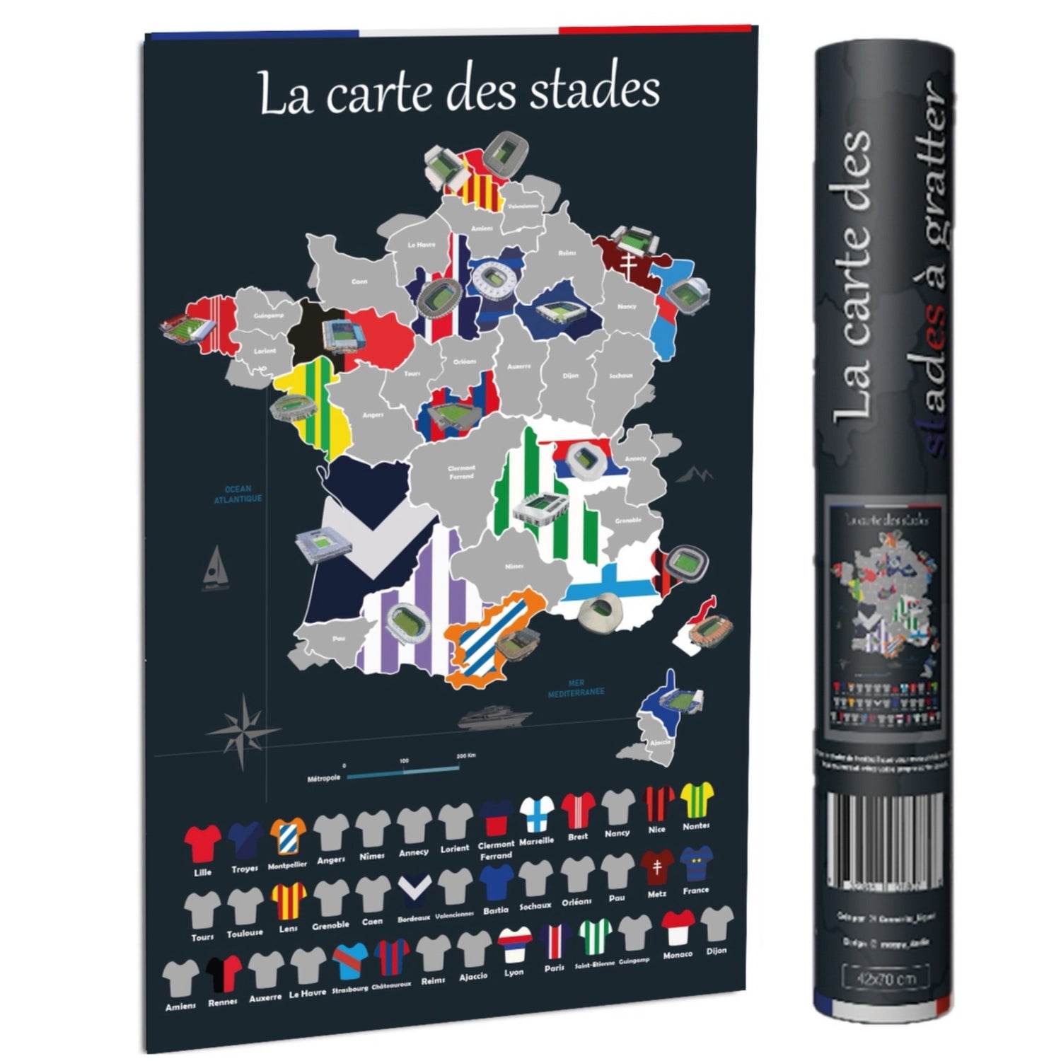 Carte à gratter des 40 stades de football en France