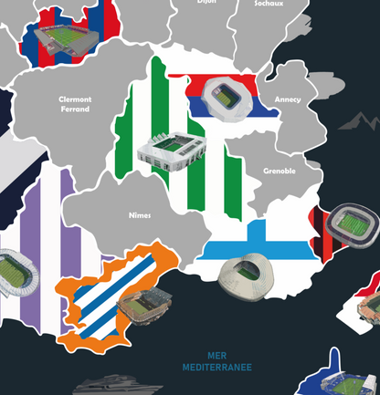 La Carte à gratter des stades de football en France