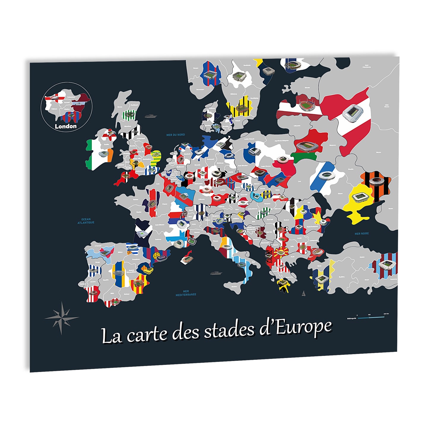 La Carte à gratter des stades de football en Europe - Idée cadeau pour fan de foot