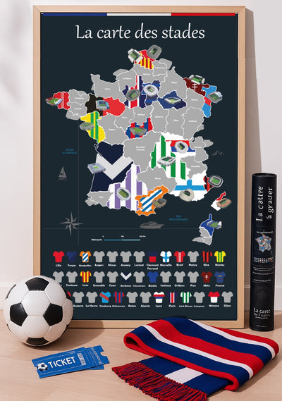 La Carte à gratter des stades de football en France - Idée cadeau pour fan de foot