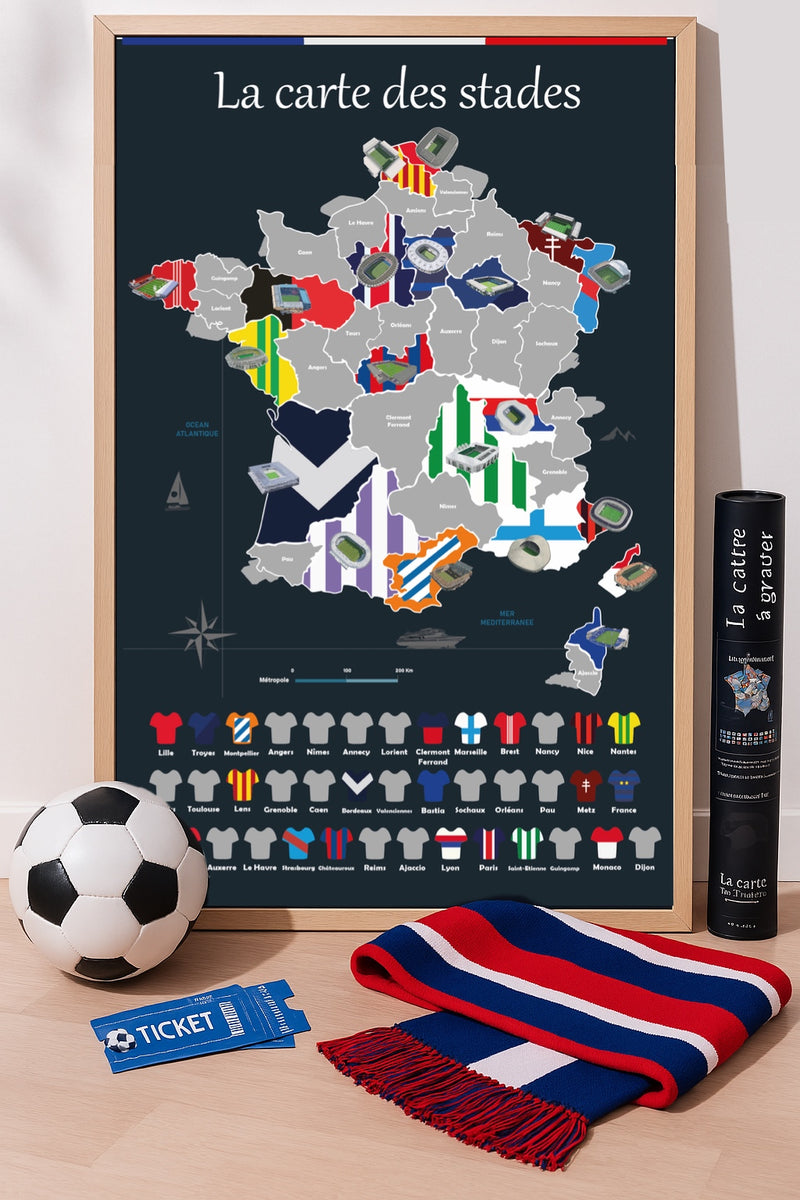 Carte à gratter des stades de football français - idée cadeau fan de foot