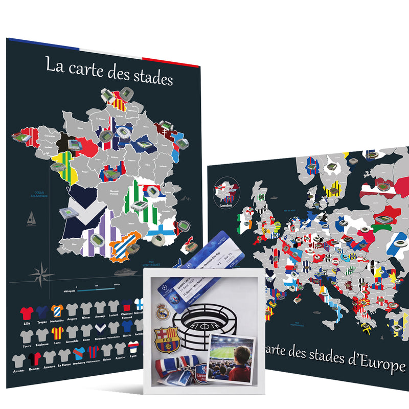 Pack supporter football carte France Europe et boîte souvenir