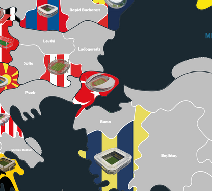 La Carte à gratter des stades de football en Europe - Idée cadeau pour fan de foot